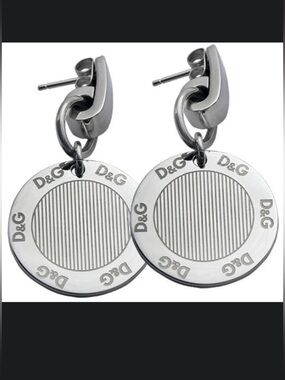 Dolce & Gabbana D&G Sterling Silver Logo Disc Drop Earrings